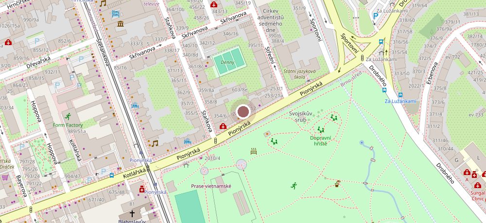 Orientační mapa - Bytový dům — Pionýrská 15, Brno-Královo Pole